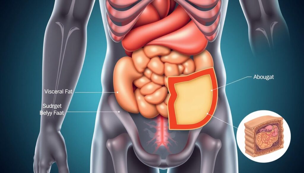 Comparison of visceral fat versus subcutaneous fat around the abdomen Comparison of visceral fat versus subcutaneous fat around the abdomen