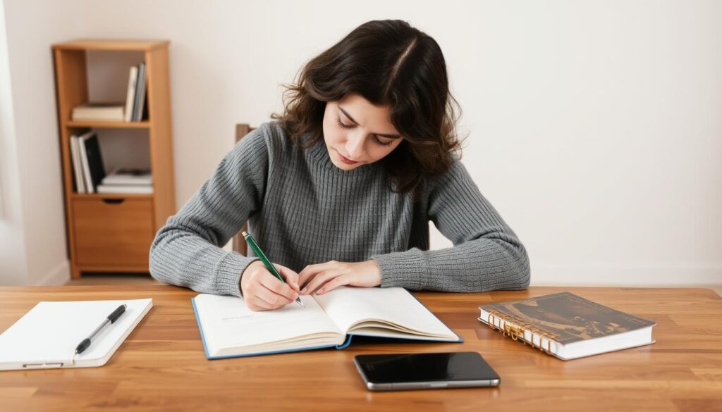Person writing in a journal planning their belly fat reduction strategy Person writing in a journal planning their belly fat reduction strategy