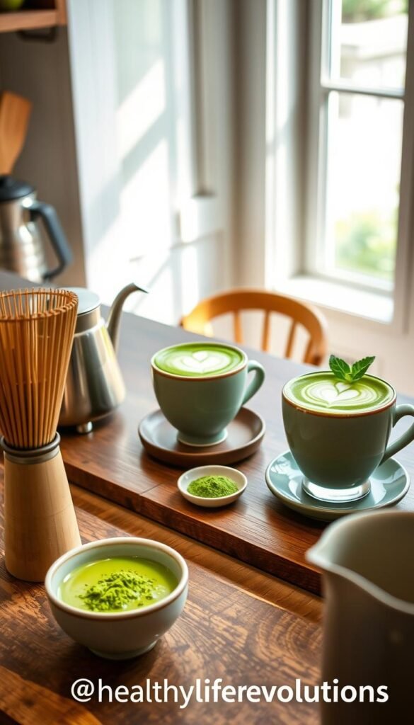 matcha latte recipes with traditional preparation tools
